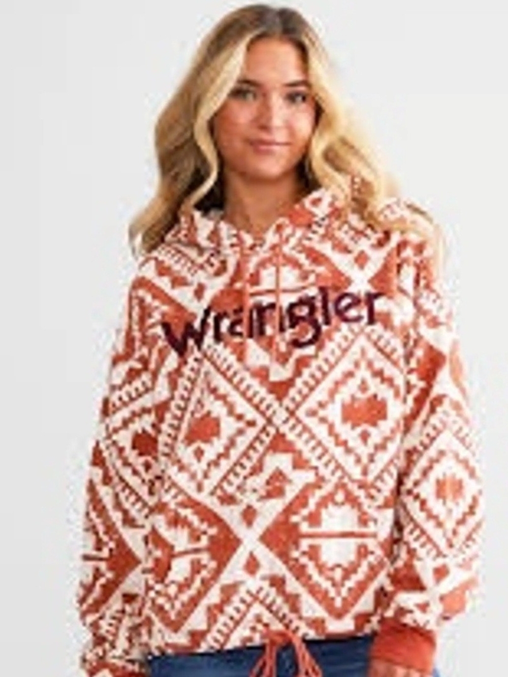 Wrangler Rust and White Aztec Hooded Sweater